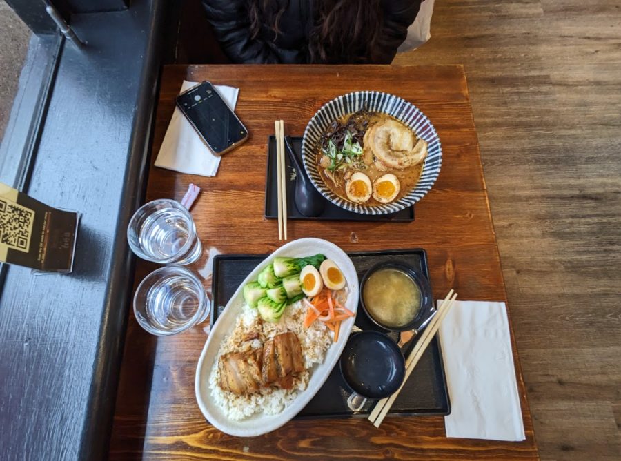 Black Garlic Tonkatsu Ramen and the  Kurobuta Kakuni bowl at Hoshinoya. Both were recommendations of the waiter and arrived quickly.