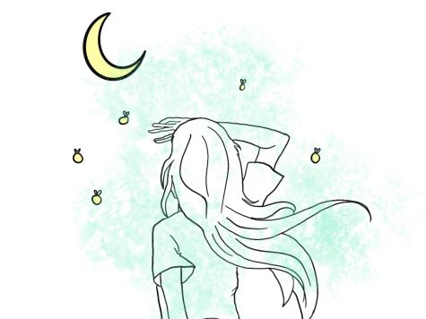 Illustration for the Catching fireflies piece in this installment of Life’s Tiny Treasures. For 30 minutes, we were there in the middle of the night, wind and rain in our hair, dancing outdoors in the lamplight, catching fireflies.