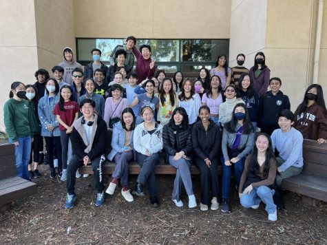 Members of the upper school Speech and Debate team gather for a photo in Graduates Grove. Harker won first out of 193 schools at the prestigious Berkeley tournament over February break.