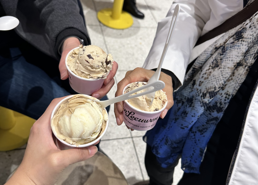 Upper school faculty members Kelly Horan, Karen Haley and Whitney Huang hold cups of ice cream from Van Leeuwen. Established in 2008, the New York City-based chain Van Leeuwen Ice Cream has become a ubiquitous presence in the city, with over 20 locations. 