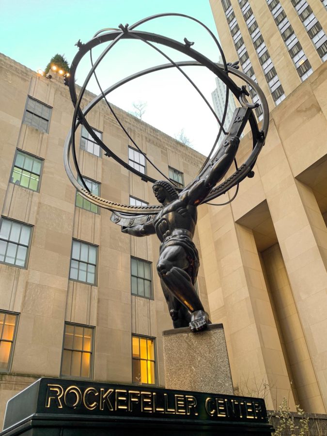 Overlooking+Fifth+Avenue+in+its+imposing+stance%2C+the+Atlas+statue+guards+the+front+of+45+Rockefeller+Center.+%E2%80%9CThe+symbolism+behind+it%2C+the+meaning+of+the+universe+and+all%E2%80%A6it%E2%80%99s+an+awesome+statue%2C%E2%80%9D+a+local+Rockefeller+Center+staff+member+said.