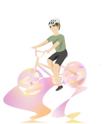 An illustration featuring a cyclist biking down a path. Cycling, in addition to being an environmentally-friendly mode of transportation, is, for many, a sport and a passion.