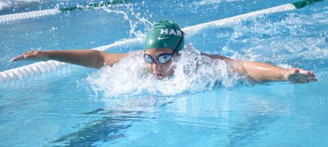 Alana Brill (9) competes in the butterfly race during a home meet last Thursday. Girls lacrosse, boys volleyball, swimming and baseball have matches this week. 
