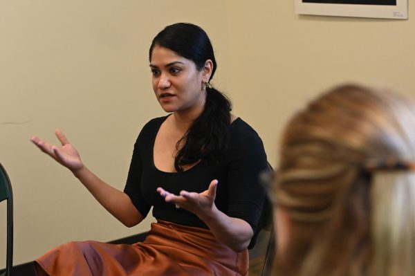 Author of Bandit Queens Parini Shroff answers a question about her novel during a Recreate Reading Q and A session. During the discussion, she addressed themes such as gender inequality, discrimination and societal stigma.