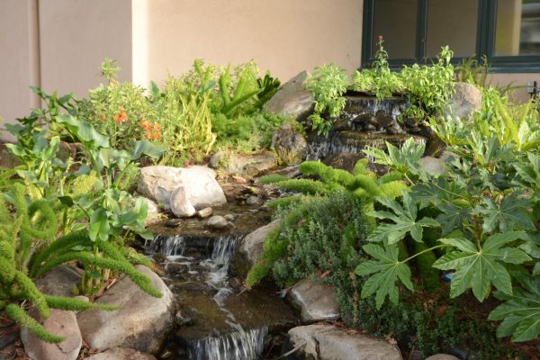The fountain outside of Dobbins in Graduates Grove. The fountain was part of an outside classroom donated by the class of 2007.