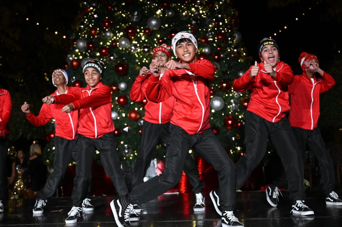 Middle school dance team High Voltage performs to a remix of Wham!s Last Christmas. A total of seven groups from Harker performed at Spirit of the Row. 
