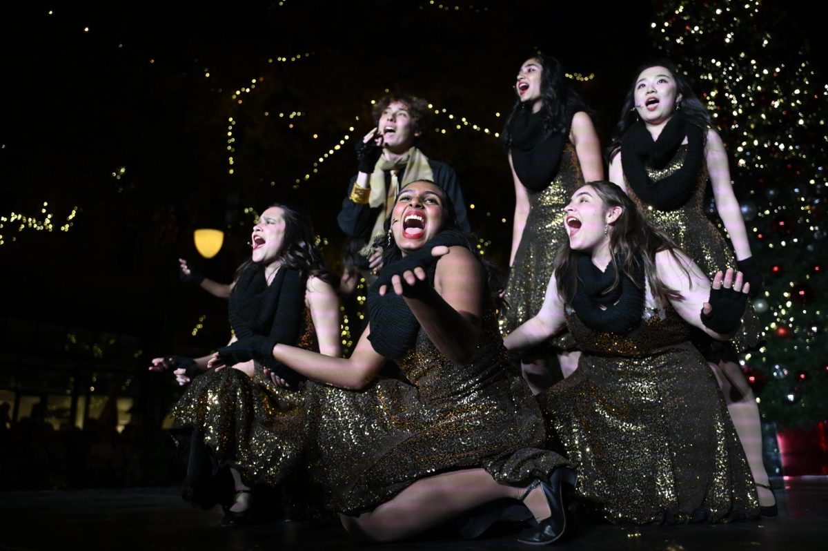 Downbeat performs an acapella remix of Hark the Herald Angels Sing at Santana Row on Dec. 4. They also performed at Harker again on Dec. 15. 