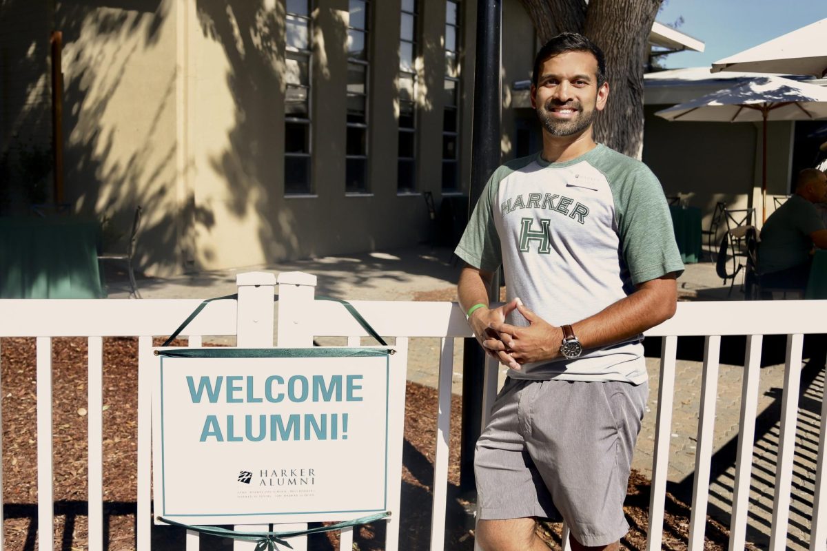 Lodha poses in front of Manzanita Hall on Harker Day 2023. Lodha helped host alumni reunions for the classes of 2003, 2008, 2013 and 2018 on the weekend of Oct. 7.