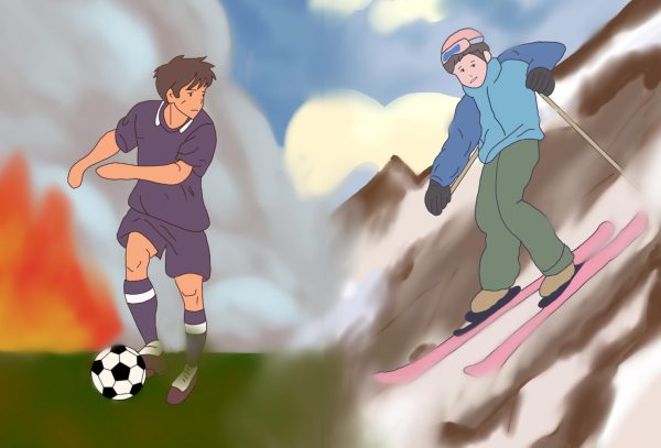 Climate change worsens conditions athletes face in outdoor sports like soccer and skiing. The increase in temperature results in unfavorable air quality for soccer players and the melting snow for skiers.