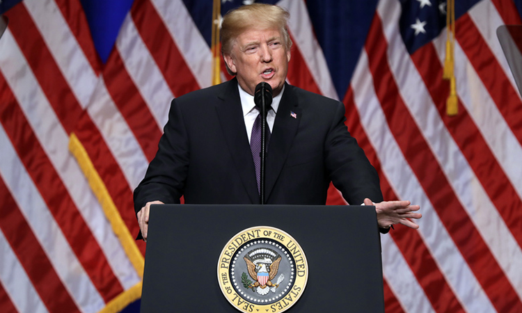 Former President Donald Trump delivers an update on the United States foreign policy in December 2017. Trump won a record majority of the votes cast and half of the states 40 delegates to the Republican National Convention in July. (Provided by br.usembassy.gov)