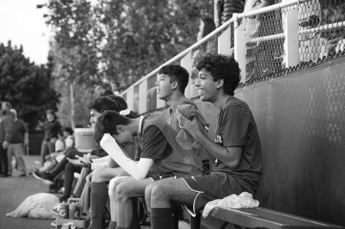 Varsity boys soccer player Saahil Herrero (11) reacts to a referee call in disbelief as teammate Veer Sahasi (11) cheers on his teammates. The Eagles would go on to lose the match to Santa Clara 2-4. 