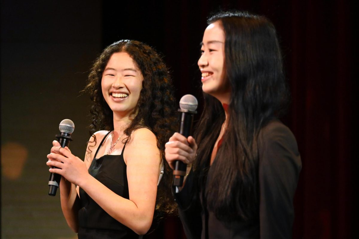 Emcees and senior ASB officers Cynthia Wang and Ella Lan banter at the start of the show. The ASB Student Events committee organized Hoscars.