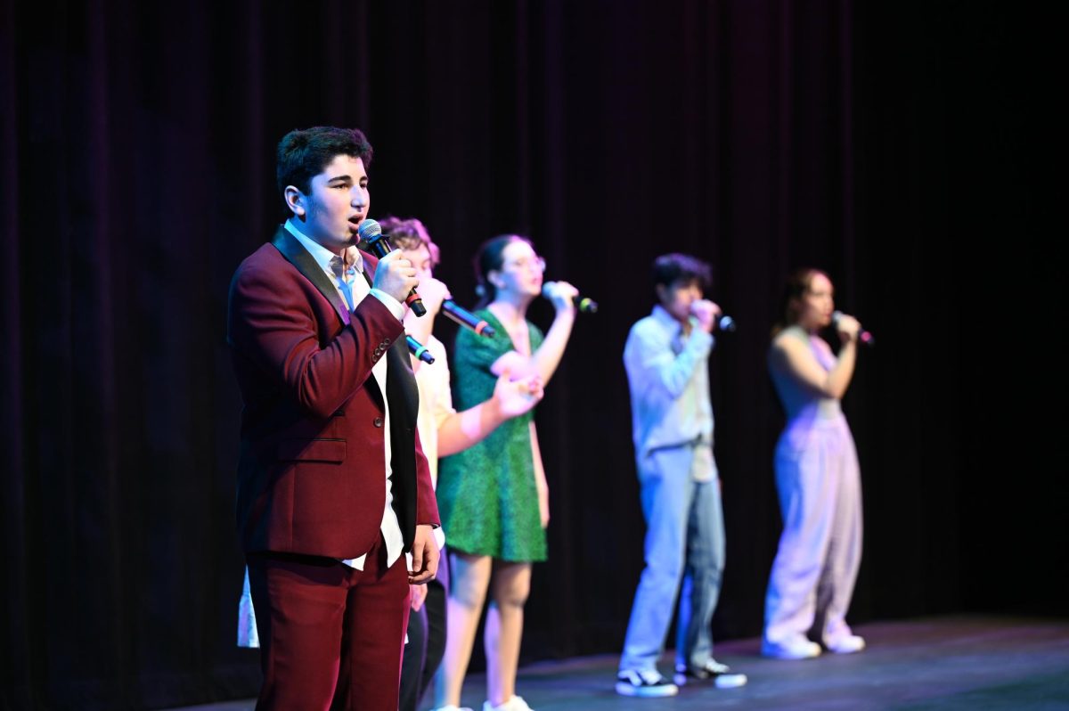 Henry Fradin (10) sings during an acapella cover of Attention. Six other sophomores joined him on the stage.