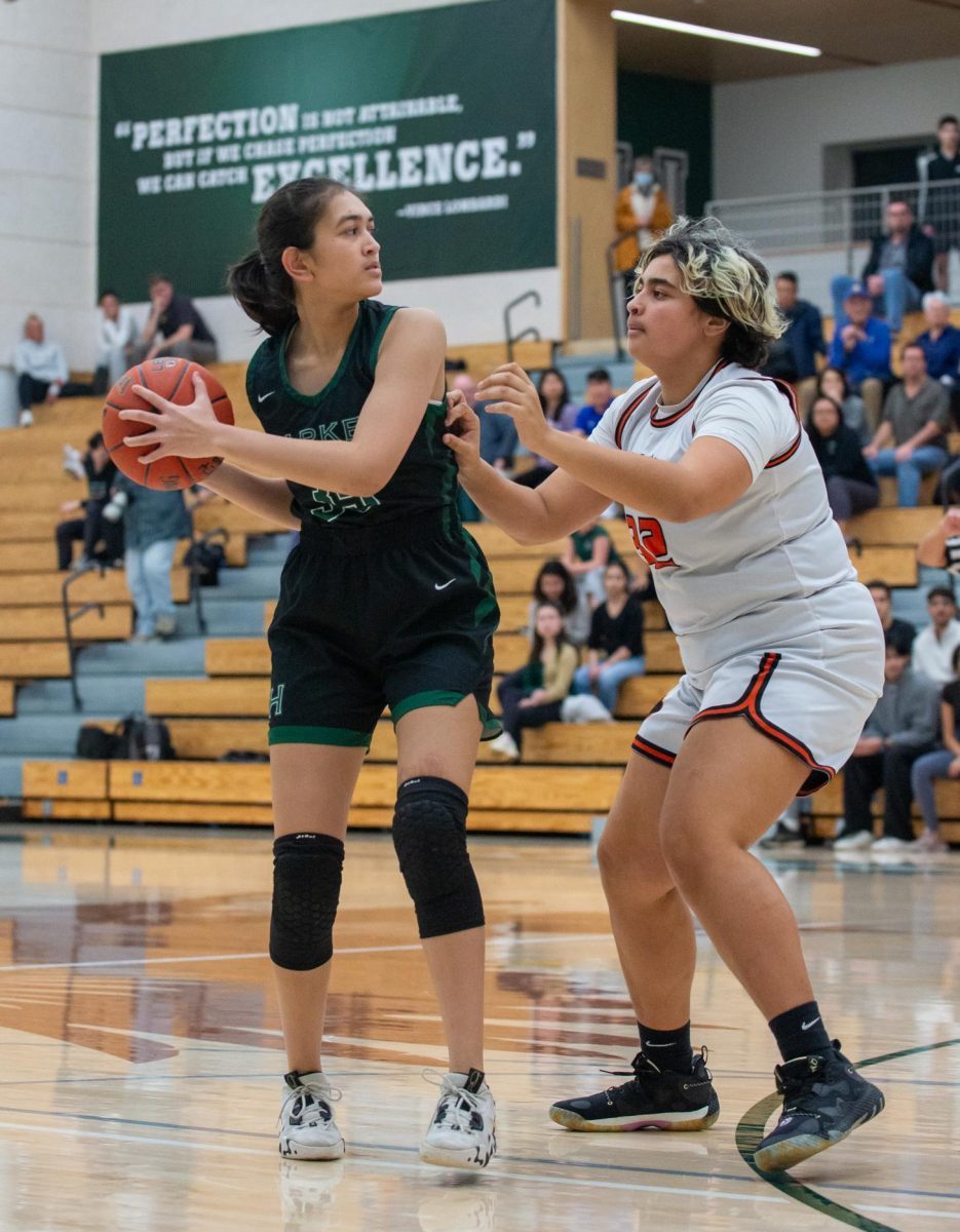 Sanika Das (9) looks for an entry pass into the paint. Sanika drew Half Moon Bays center out to the 3-point line, opening more space for Harker to work with under the basket.