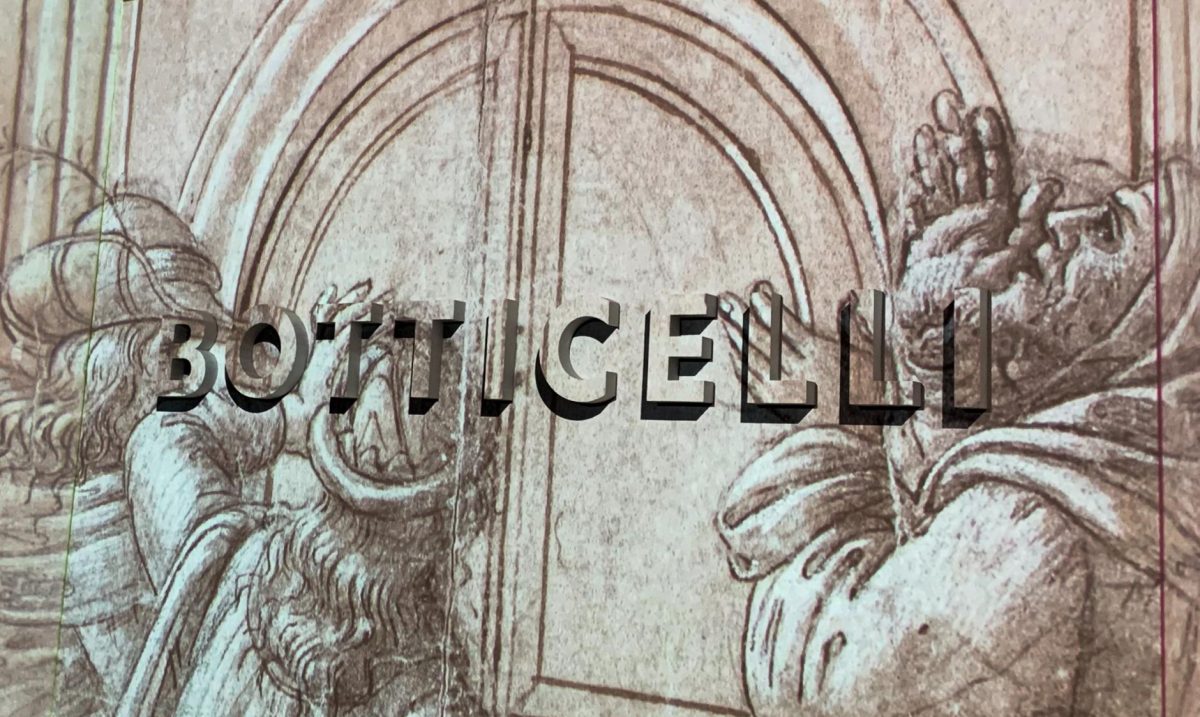 Botticelli Drawings welcomes visitors with a projected slideshow of the exhibit. The Legion of Honors exhibition is the first to focus on the preparatory drawings over the finished pieces. 