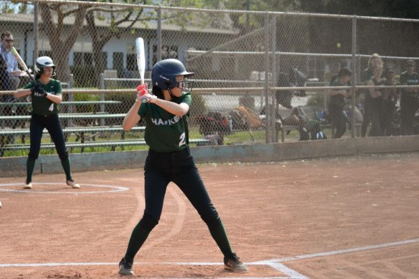 Shortstop Joy Hu (10) prepares to swing during the team’s game against DCP Alum Rock. “We improved a lot because in the beginning, only four players actually knew how to play beforehand,” Joy said.