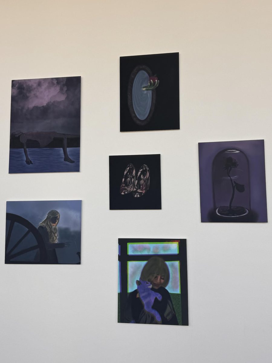 Maryam had six paintings in her first-semester exhibition. Maryam found inspiration for her portfolio after rereading the Grimm fairytales and connecting them to immigrant stories. 