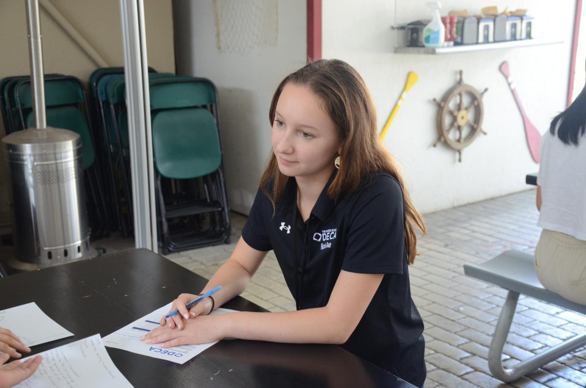 Director of Engagement Nicole Dean (10) judges the roleplay tournament. During the competitive year, DECA supports newcomers with their mentorship system.