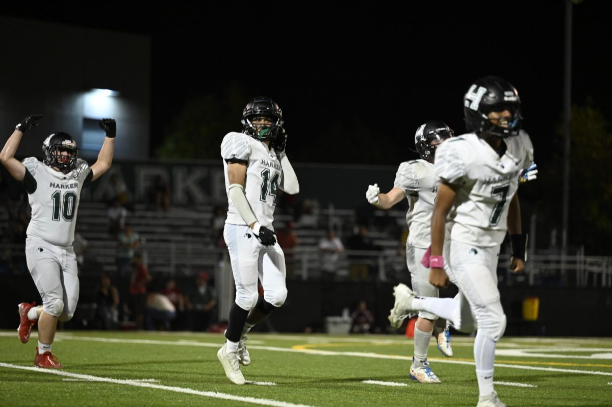 Eagles run off the field to celebrate their victory. Harker won the game 35-0.