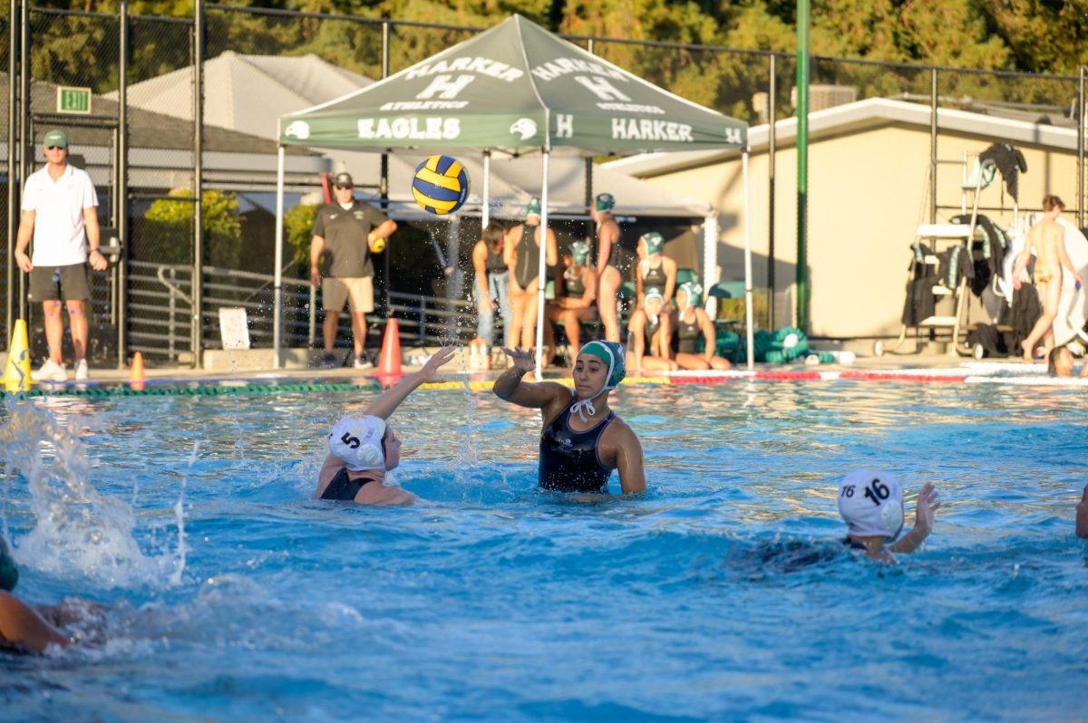 Senior Keren Eisenberg passes the ball to a teammate in the second quarter. As the final home game of the season, this match marked the team's senior night, with the stands packed with supportive friends and family members.