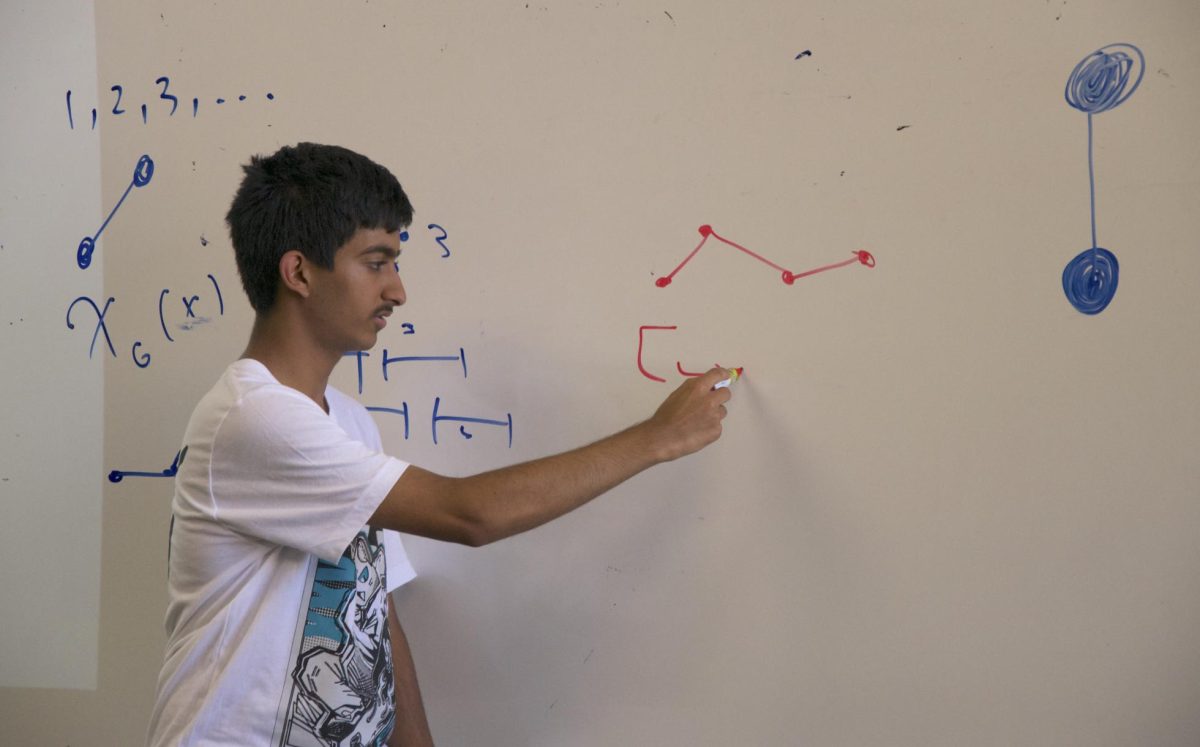 Aarush Vailaya presented his research on chromatic symmetric functions during lunch on Oct. 3. He introduced the concept of “coloring” in algebraic graph theory.
