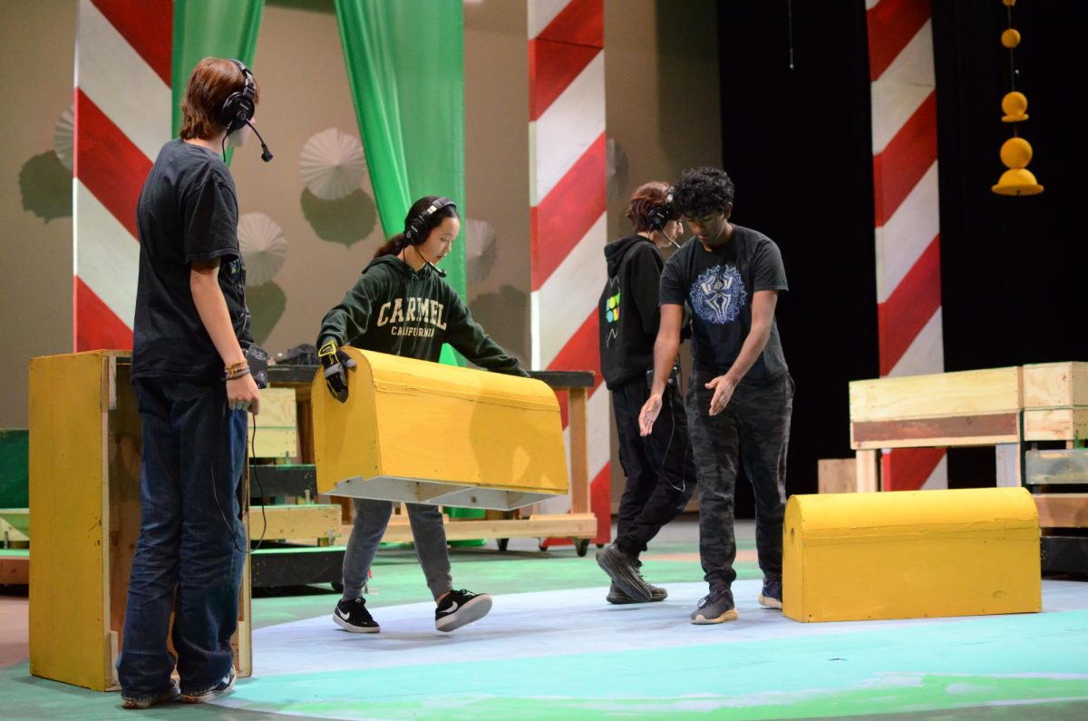 Sophomore Léa Kandl-Zhang moves a block during Tech Day rehearsal. "This is the first time we're actually flying things and moving everything," Léa said.