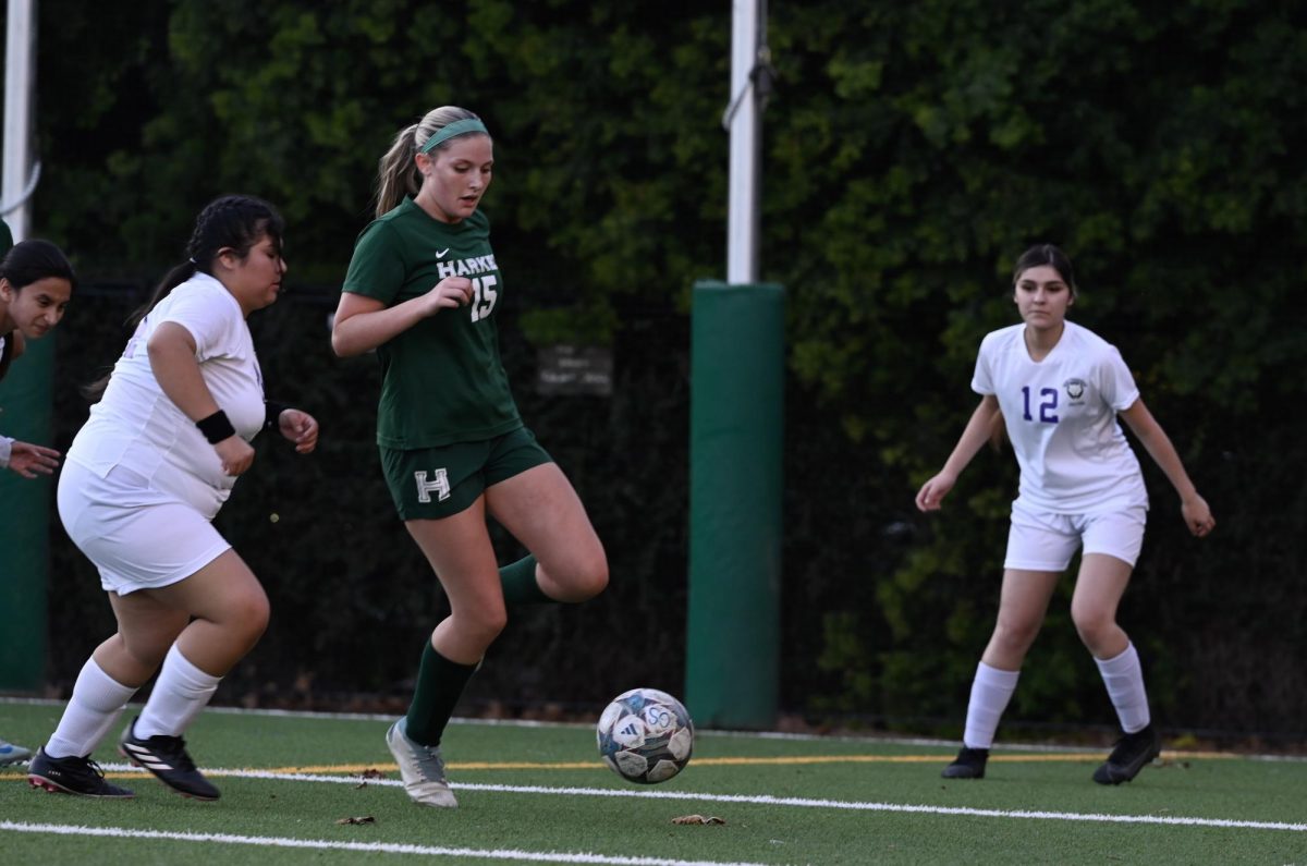 Co-captain and forward Kylie Anderson (12) keeps the ball away from an Ace Charter defender. "Even though it may have not been the most challenging opponent, it was a good way for us to get some touches on the ball and get a little bit of confidence that we have a solid team that can go out there and win some games," Kylie said.