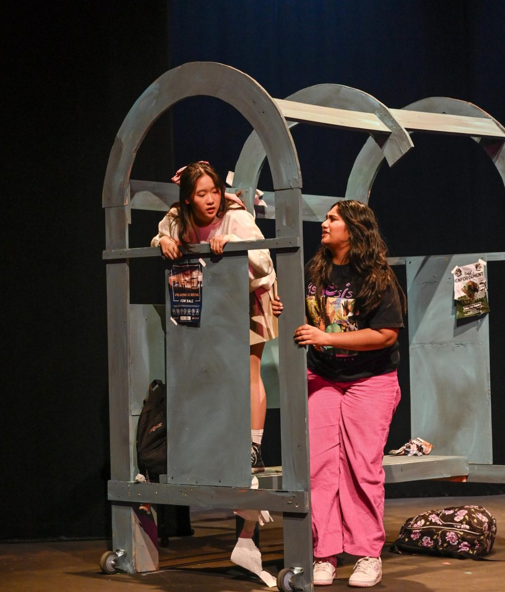 Jillian and Chloe, played by frosh Anya Lu and sophomore Laya Sankara, notice that a newcomer is coming to their bus stop. "I had a great group of actors, and they were really dedicated," Ananya said.
