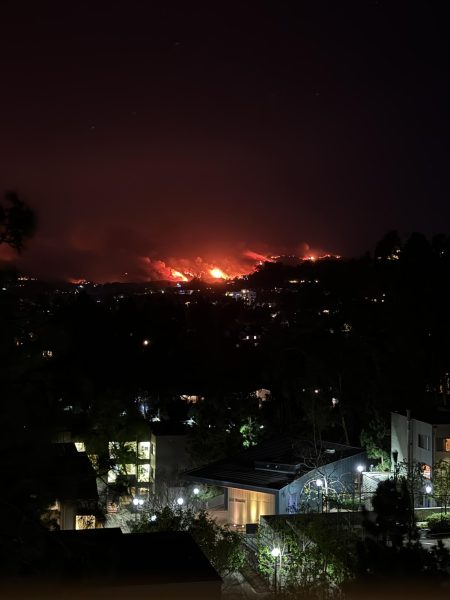 The Palisades fire blazes west of LA, filling the sky with smoke and ash. The wildfires damaged essential sewer, water and power infrastructures, leaving more than 175,000 people without electricity.