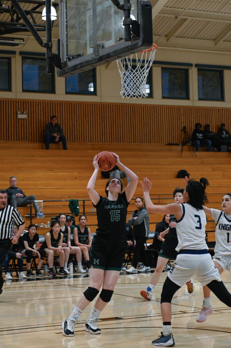 Center Emily Mitnick (12) shoots a layup. The Eagles gained the early lead, scoring the first six points of the game.