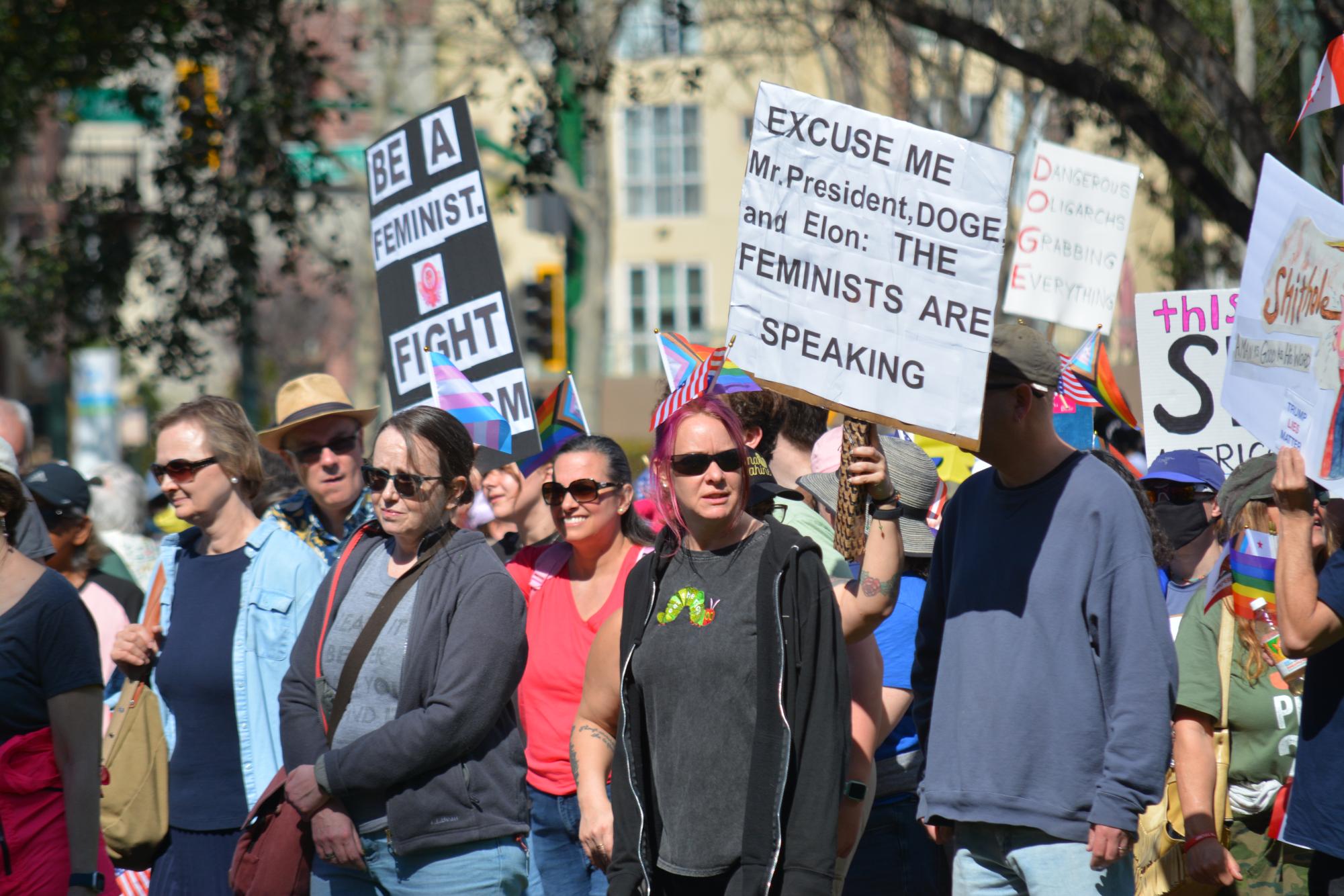 A key concern voiced by those in the protest was Elon Musk's role in the current government. His oversized influence despite not being in an official position caused concern in many attendees.