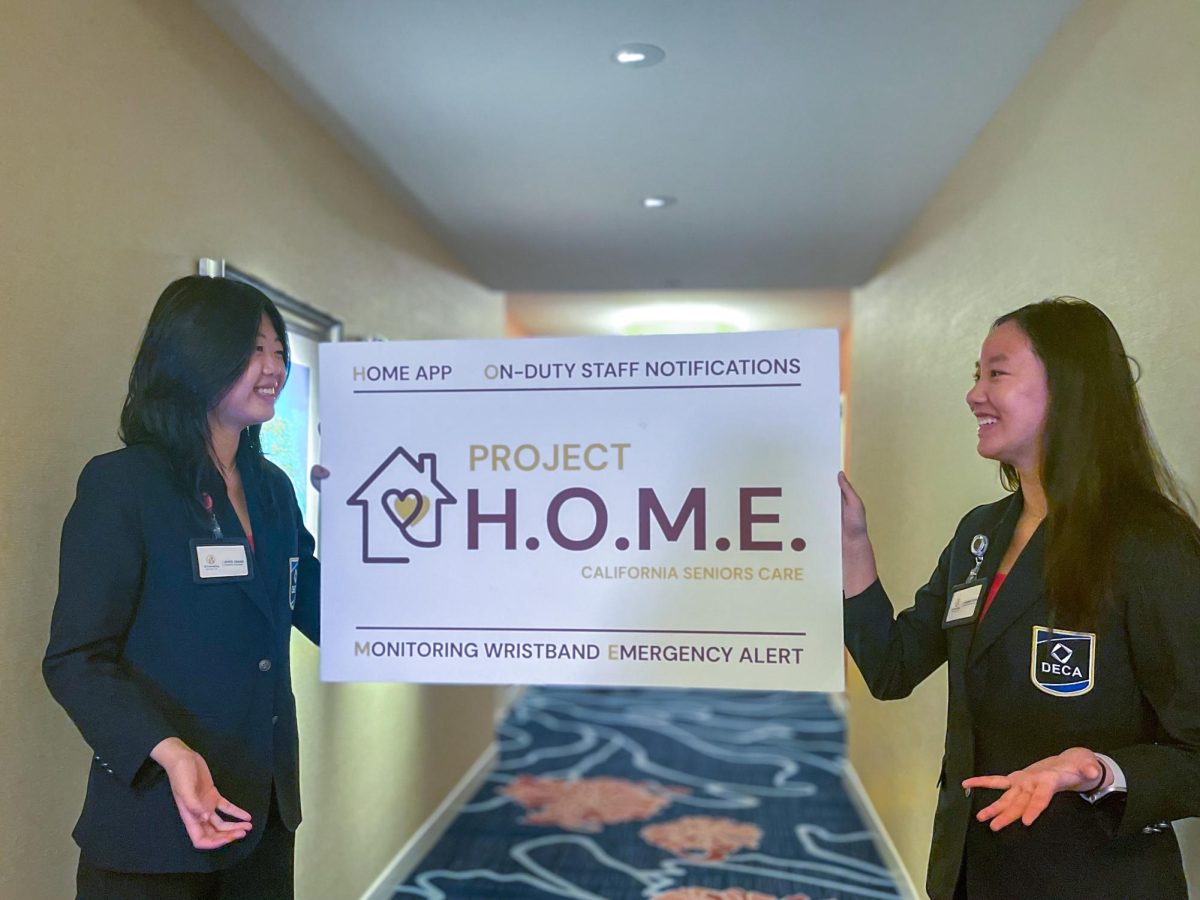 Sophomores Hannah Jiang and Joyce Zhang present their business idea “Project H.O.M.E.” Contestants pitched business plans and marketing campaigns to judges on the first day of the competition. 