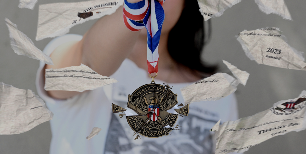Americorps pauses President’s Volunteer Service Award, altering incentives for students to volunteer. “When I first found out that PVSA was  removed, I was extremely enraged,” junior and prospective PVSA applicant Demi Zheng said. (Illustration by Sarah Wang)