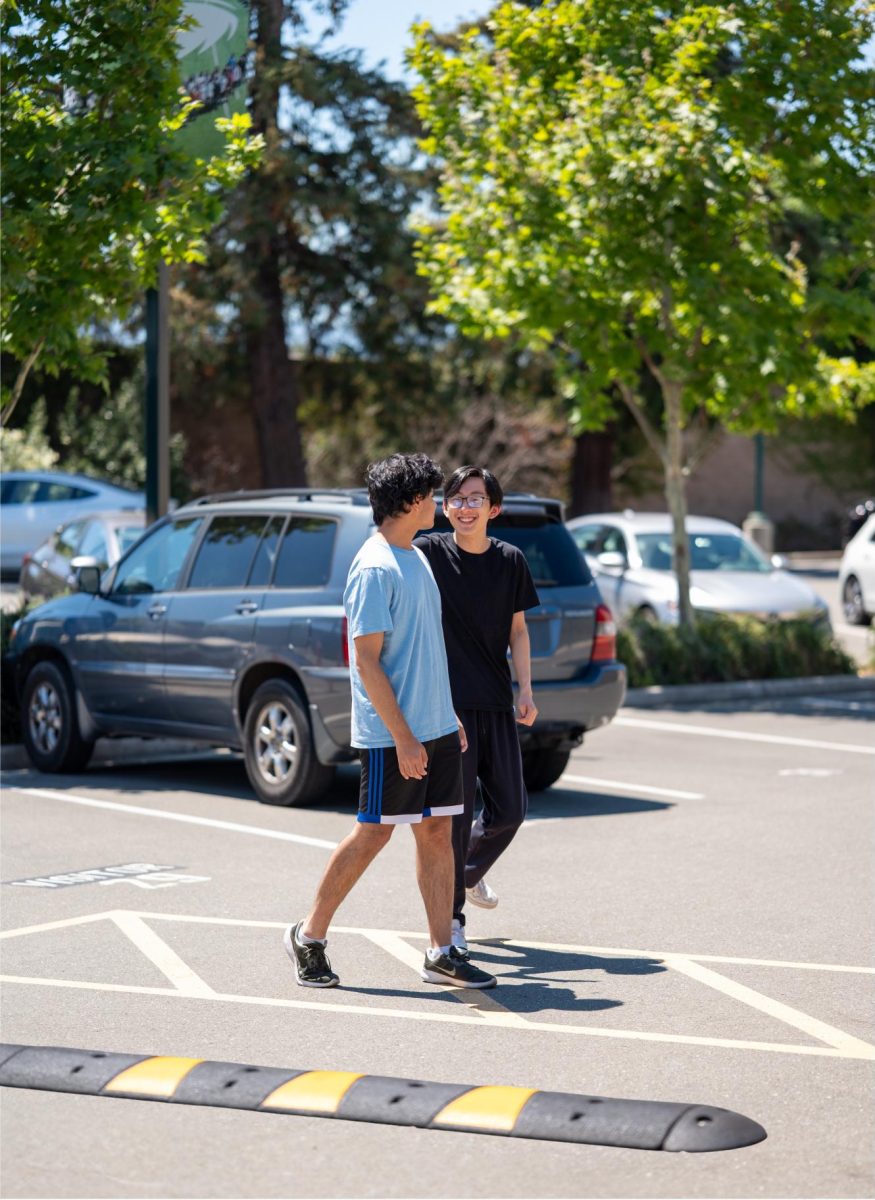 New speed bumps and crosswalks  mark the loading zones. They were installed in response to safety concerns around speeding in the parking lots.