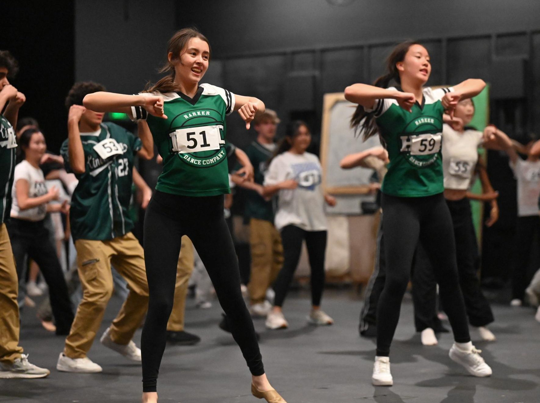 HDC captains juniors Aurelia Spura and Hannah Jiang perform a part of the audition dance. In the routine, they made sure to include many different techniques and styles for dancers to showcase their strengths.