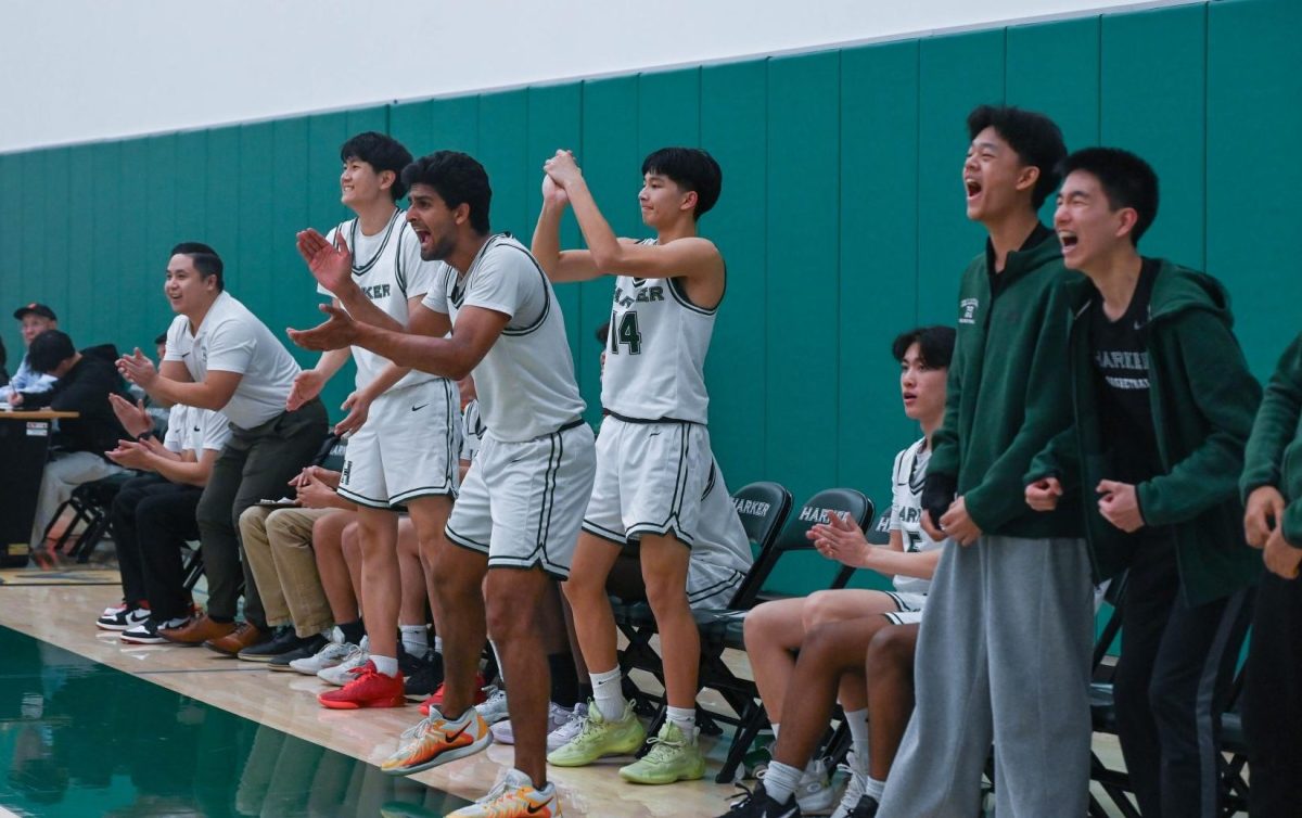 Varsity boys basketball captain Vyom
Vidyarthi (‘25) cheers for his
teammates. Players on the bench
contributed to the game by
supporting teammates on court.