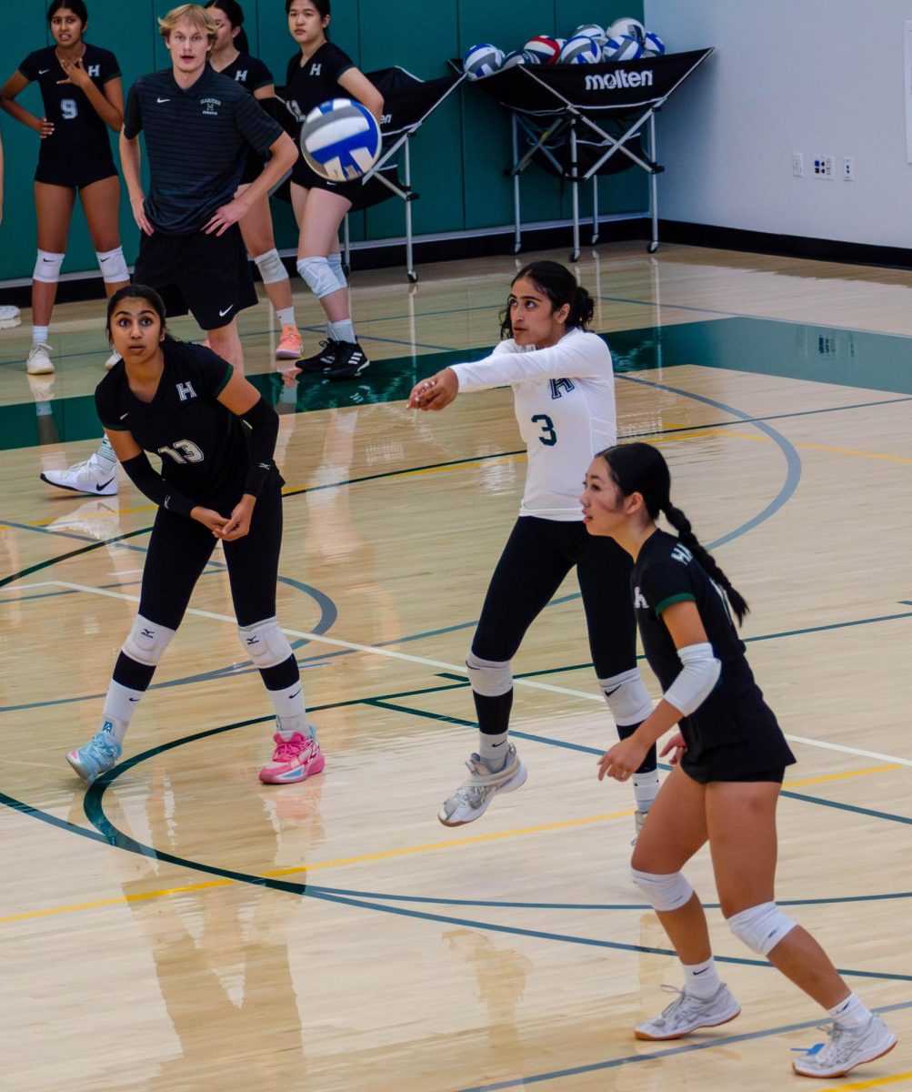 Libero Zoya Khera passes a deep hit from Crystal Springs. The Eagles defeated the Gryphons in two sets, 25-3 25-5.