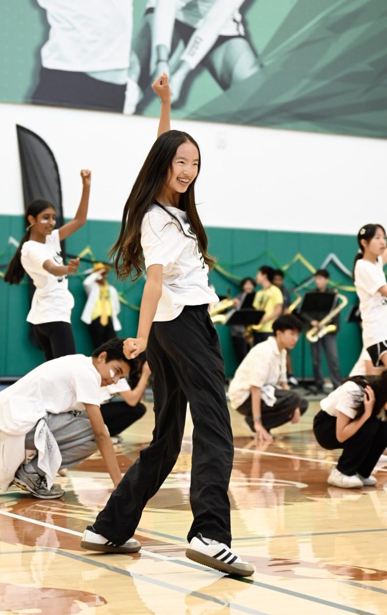 Frosh Hailey Li dances in the class of 2029's lip sync performance. The frosh theme this year was "underwater," so they centered the dance around Finding Nemo.