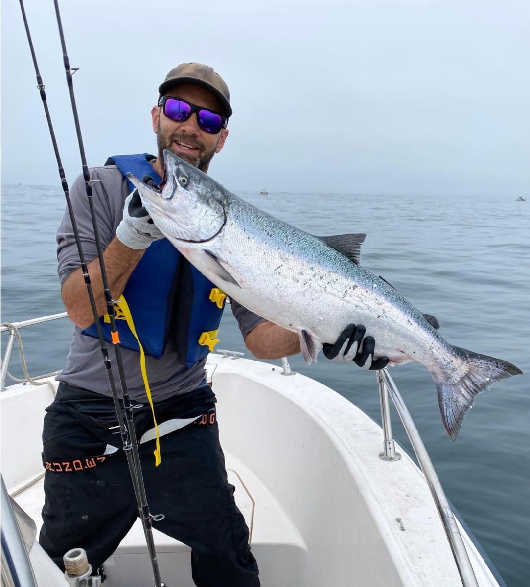Biology teacher Mike Pistacchi showcases the king salmon he caught on his boat in the Monterey Bay. Pistacchi’s fascination with the natural environment stemmed from childhood fishing trips with his father. (Provided by Mike Pistacchi)
