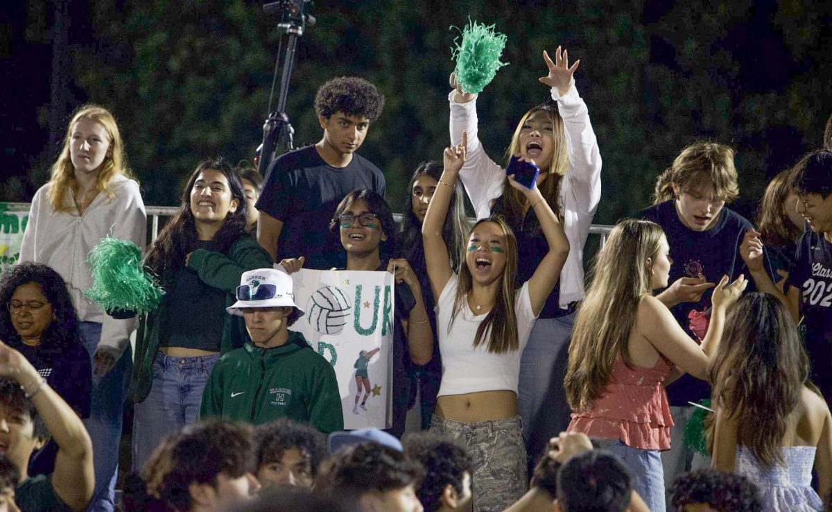 Students cheer after the Eagles' victory.