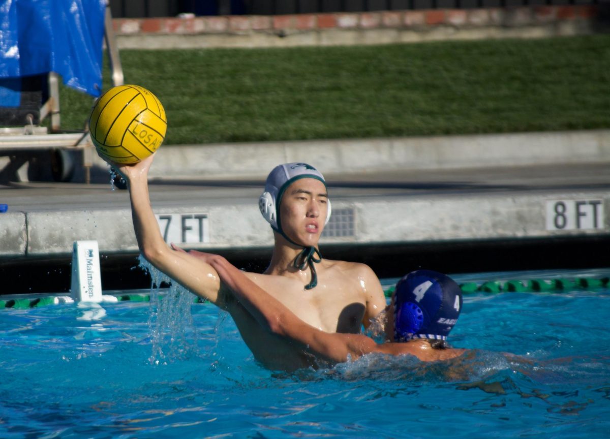 Junior David Tang prepares to score. Many times throughout the game, Harker Eagles were unable to break past Los Altos defense.