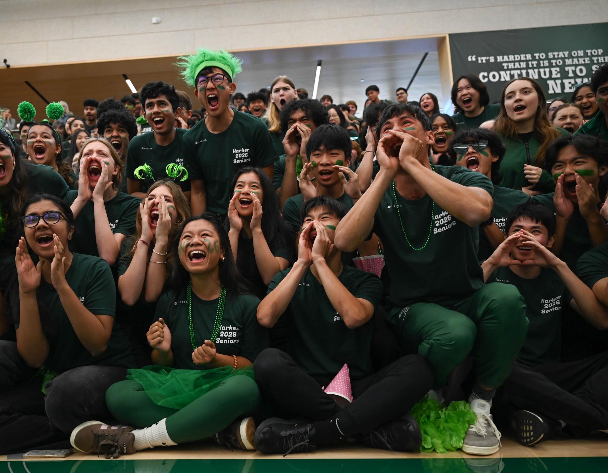 Members of the Class of 2026 shout at the top of their lungs during the scream-off. The seniors took first place, achieving 124.4 decibels.