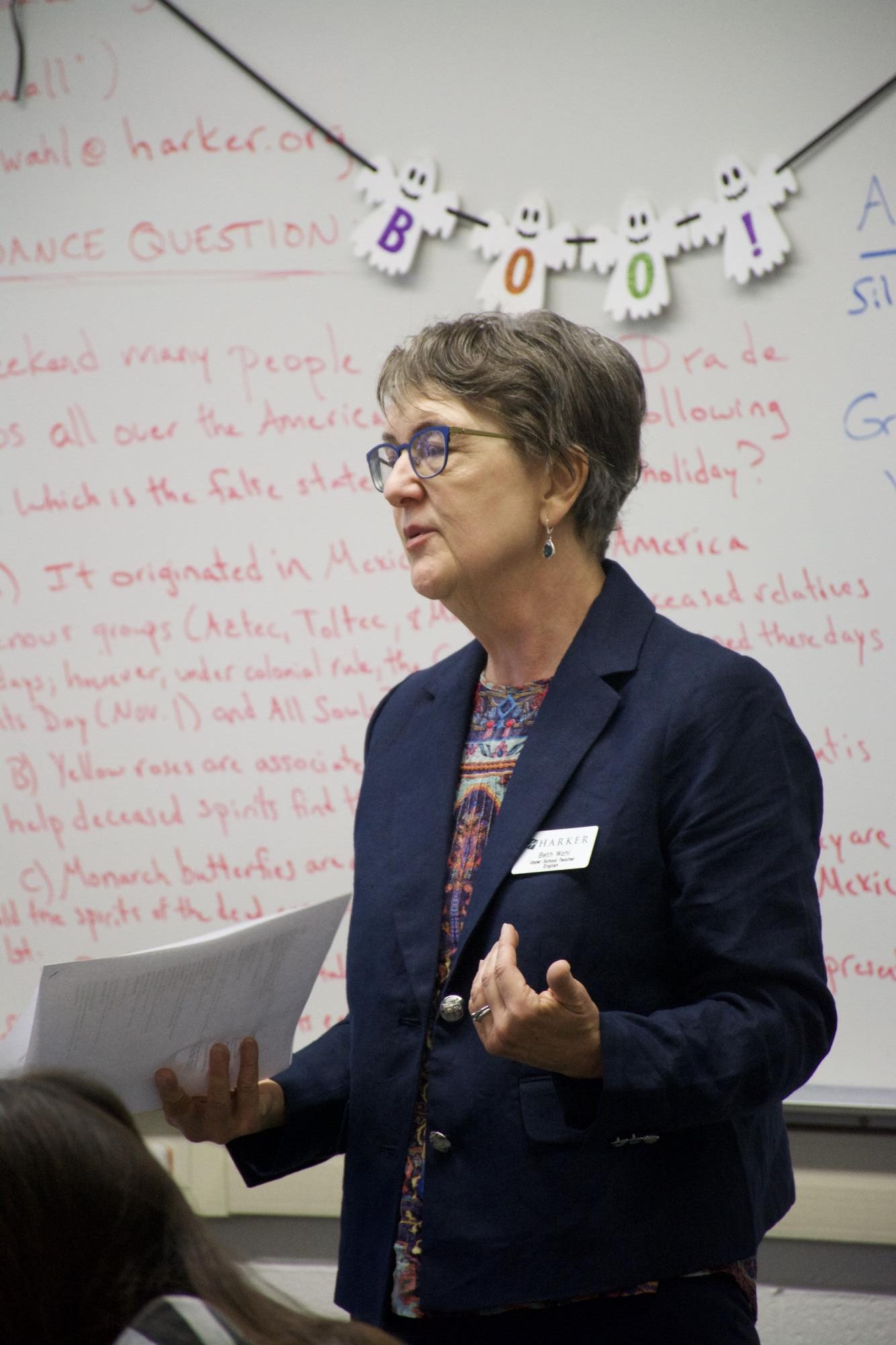 English teacher Beth Wahl explicates The Tempest during a mini-lesson. "I tried to get rid of that stereotype that Shakespeare is language that we don't understand, or stories we don't relate to."