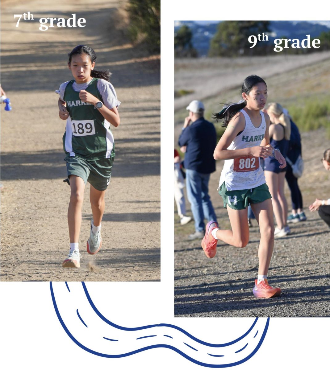 Varsity cross country runner Sophie Shen (9) runs as both a middle schooler and a varsity high school runner. She noticed after moving up to the high school level that the team was a lot closer. 
