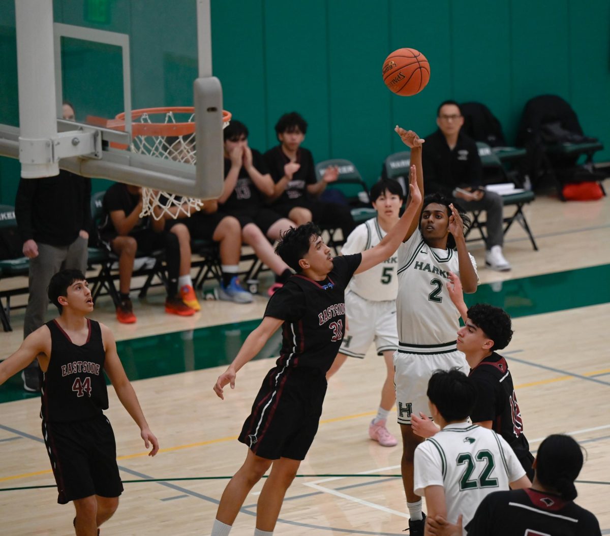 Guard Rishaan Thoppay (12) hoists a floater. The Eagles found success attacking the interior.