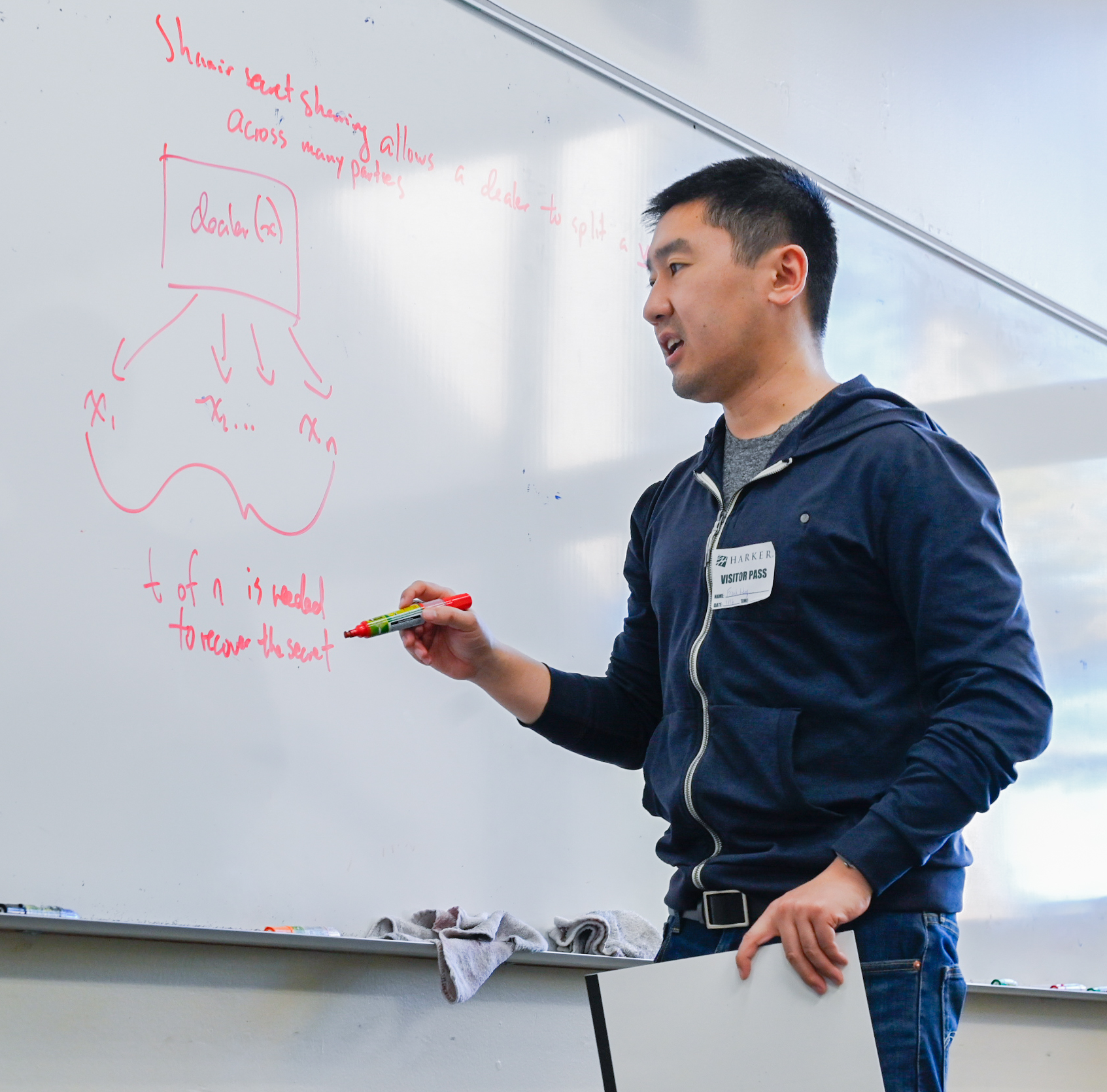 Frank Wang ('08) presents a cybersecurity lecture on the foundational technique of secret sharing. 