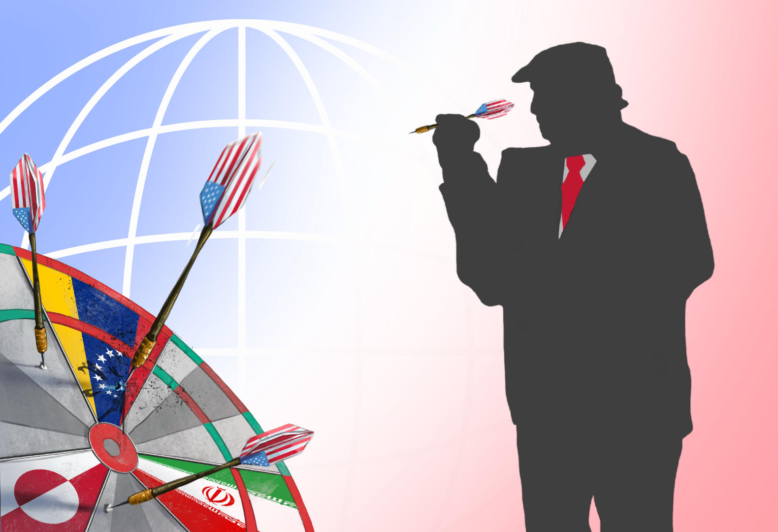 From Venezuela to Greenland, U.S. foreign policy under Trump has
signaled aggressive maneuvers. These actions mark a break from long-standing diplomatic norms. (Illustration by Emma Lee)