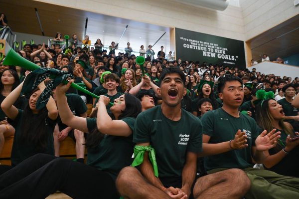Seniors cheer while they await the results that will determine the ultimate Spirit Champion of the 2026-27 school year. The seniors won with 3700 points.