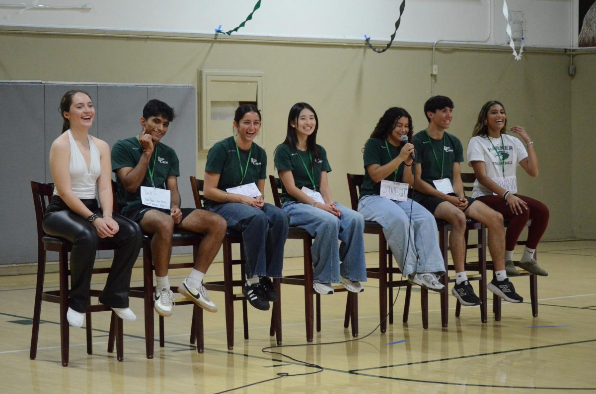 Judi Abdelrazik (12) answers a question during the senior panel. The seven seniors shared their favorite lunch options, memorable events and advice for the incoming freshmen.