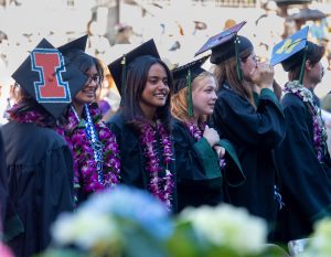 Janam Chahal (’26) looks out onto stage during the graduation ceremony. Graduation commemorated the end of Class of 2026’s high school career.